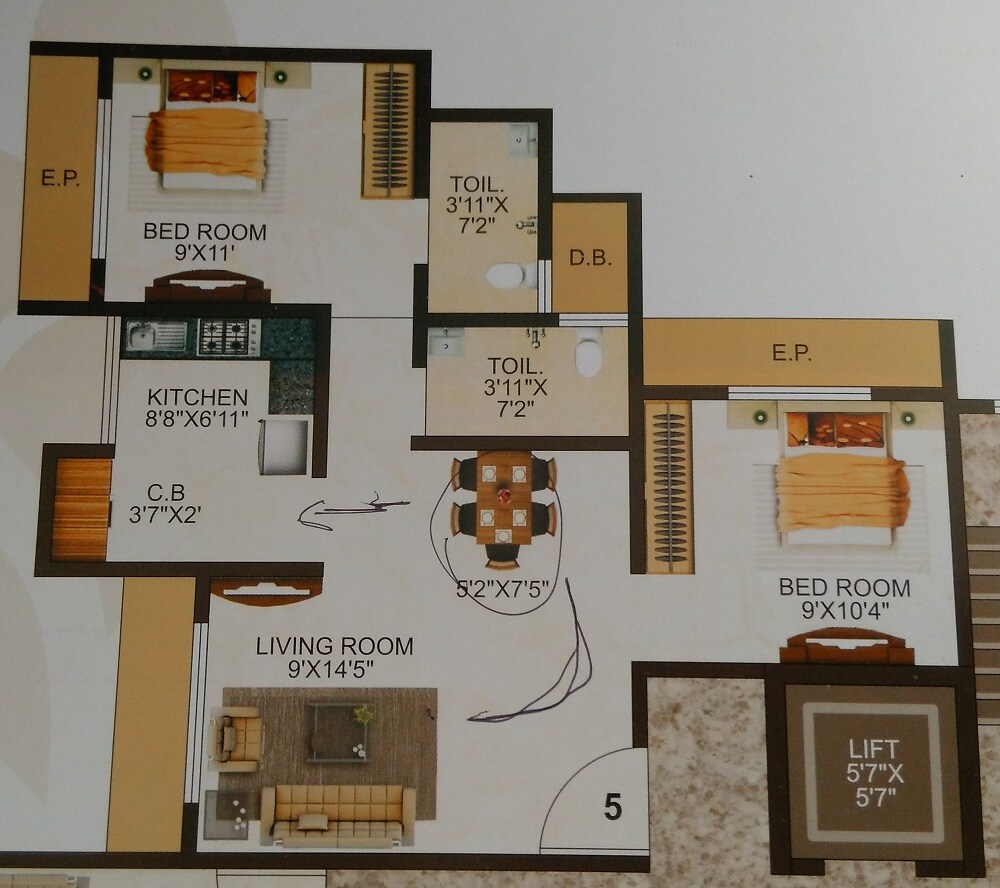 Floor plan of 2 BHK 530 Sq. Ft. Apartment in Jvm Florencia, Thane