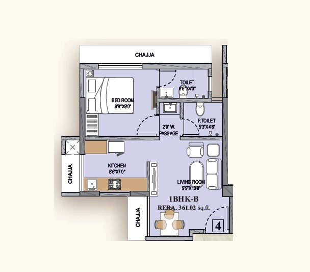 Floor plan of 1 BHK 360 Sq. Ft. Apartment in JVM Magnum, Thane