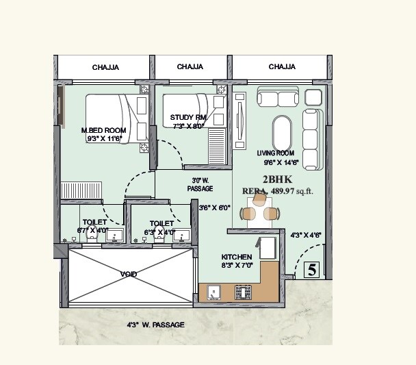 Floor plan of 2 BHK 495 Sq. Ft. Apartment in JVM Magnum, Thane