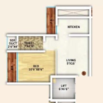 Floor plan of 1 BHK 245 Sq. Ft. Apartment in JVM Olive, Thane