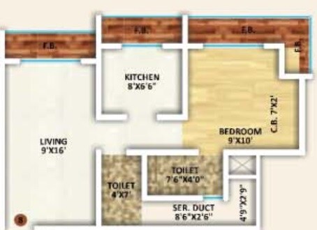 Floor plan of 1 BHK 351 Sq. Ft. Apartment in JVM Olive, Thane