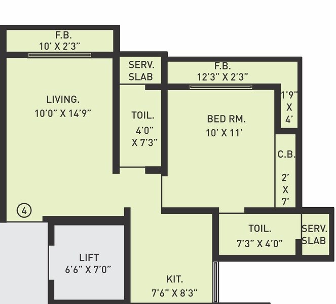 Floor plan of 1 BHK 373 Sq. Ft. Apartment in JVM Orchid, Thane