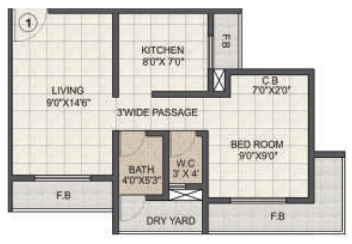Floor plan of 1 BHK 298 Sq. Ft. Apartment in JVM Pearl, Thane