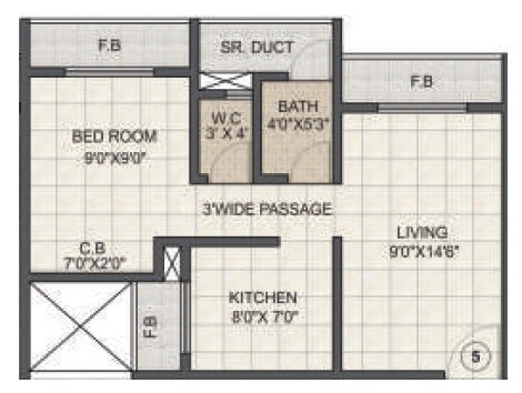 Floor plan of 1 BHK 358 Sq. Ft. Apartment in JVM Pearl, Thane