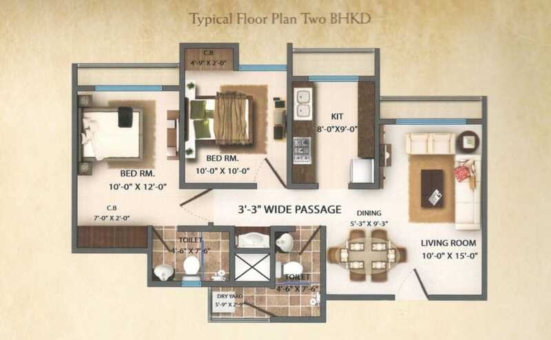 Floor plan of 2 BHK 687 Sq. Ft. Apartment in Platinum Heritage Thane West, Thane