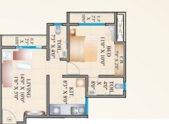 Floor plan of 1 BHK 684 Sq. Ft. Apartment in JVM Sarvam, Thane