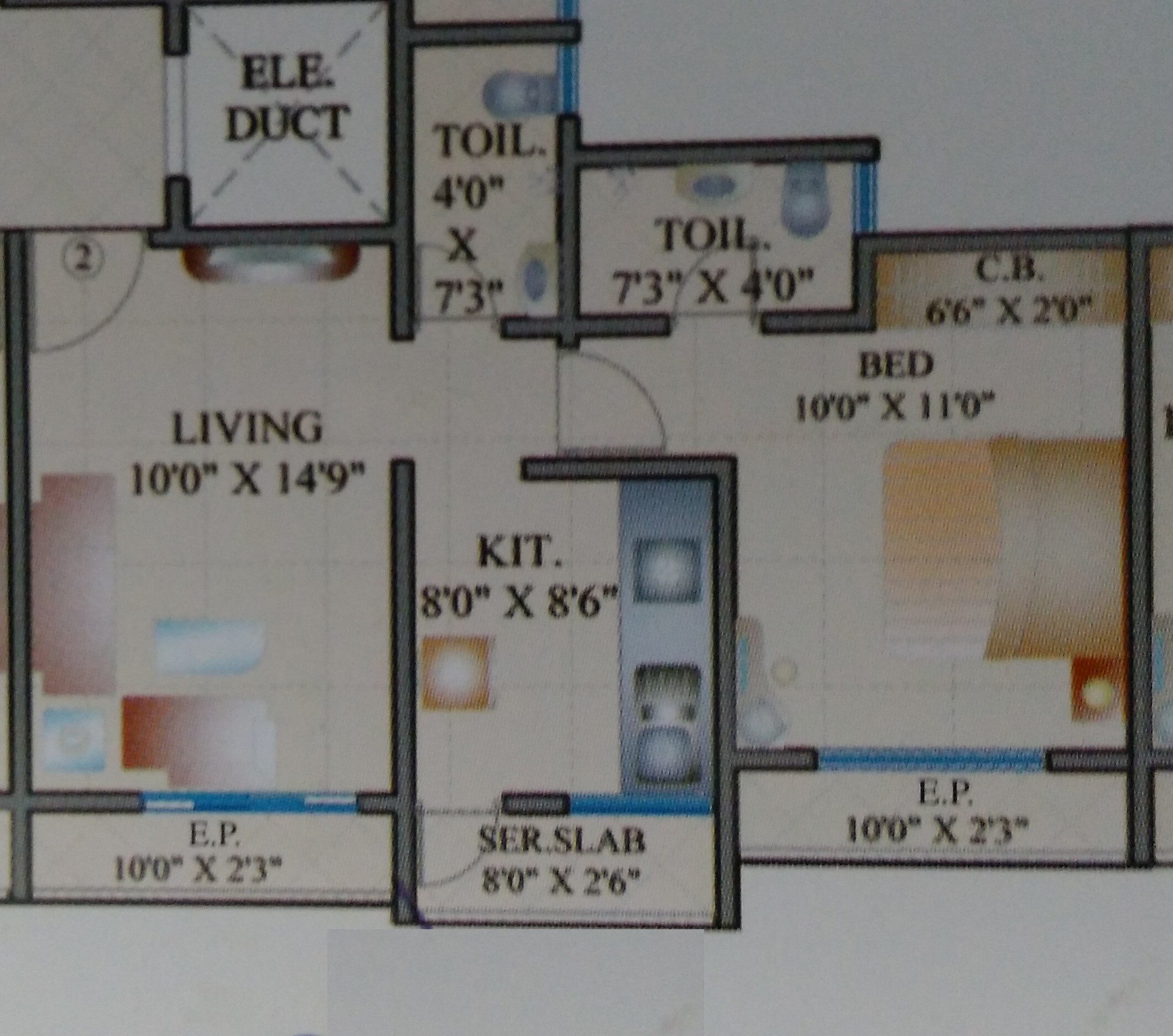 Floor plan of 1 BHK 710 Sq. Ft. Apartment in Sagar  Sarvam, Thane