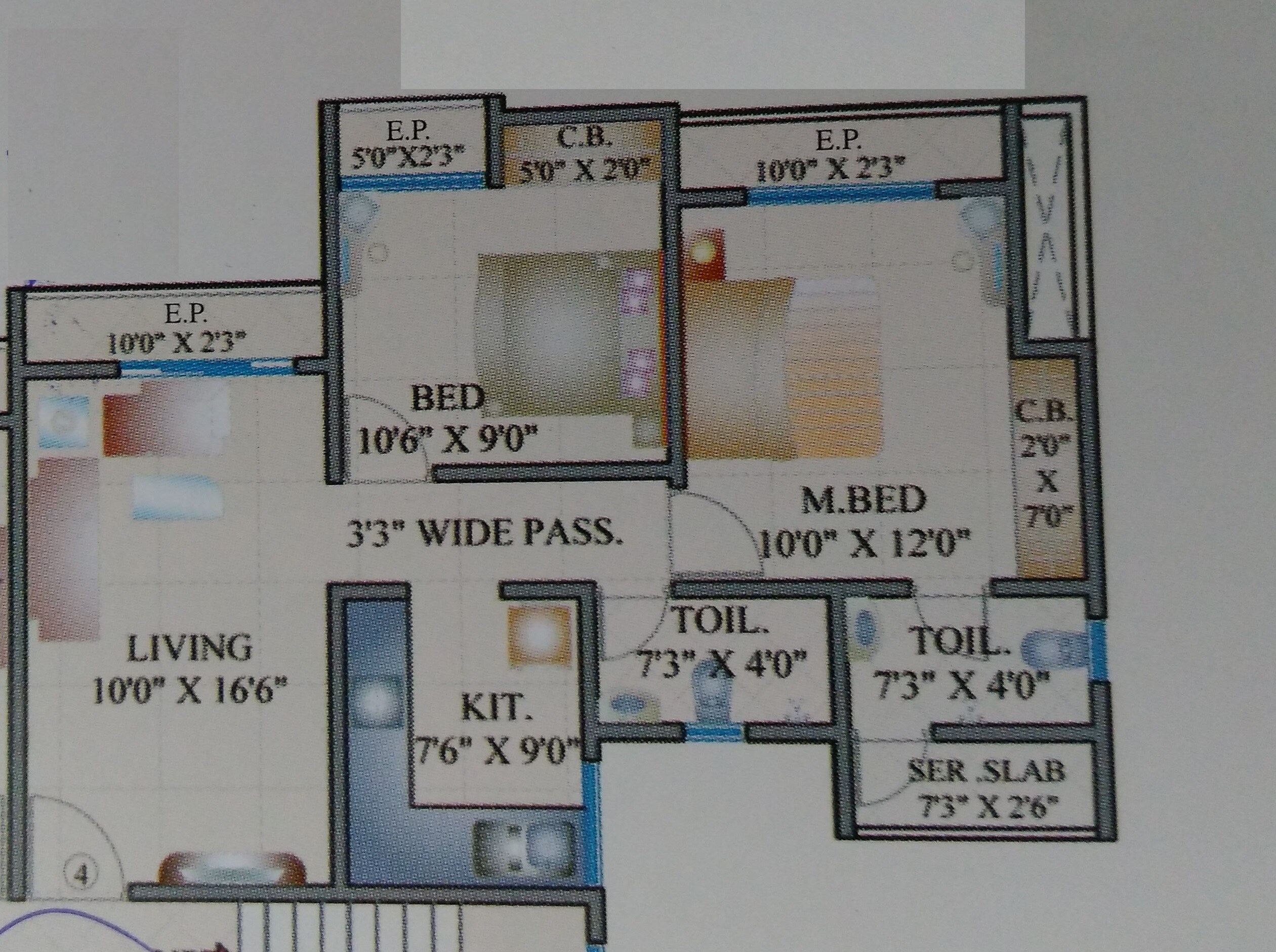 Floor plan of 2 BHK 931 Sq. Ft. Apartment in Sagar  Sarvam, Thane