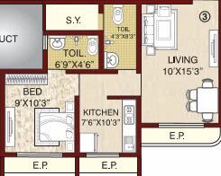 Floor plan of 1 BHK 376 Sq. Ft. Apartment in JVM Sky Court, Thane