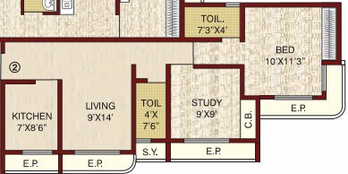 Floor plan of 1 BHK 554 Sq. Ft. Apartment in JVM Sky Court, Thane