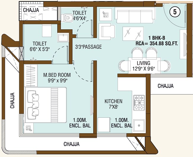 Floor plan of 1 BHK 360 Sq. Ft. Apartment in JVM Spectrum, Thane