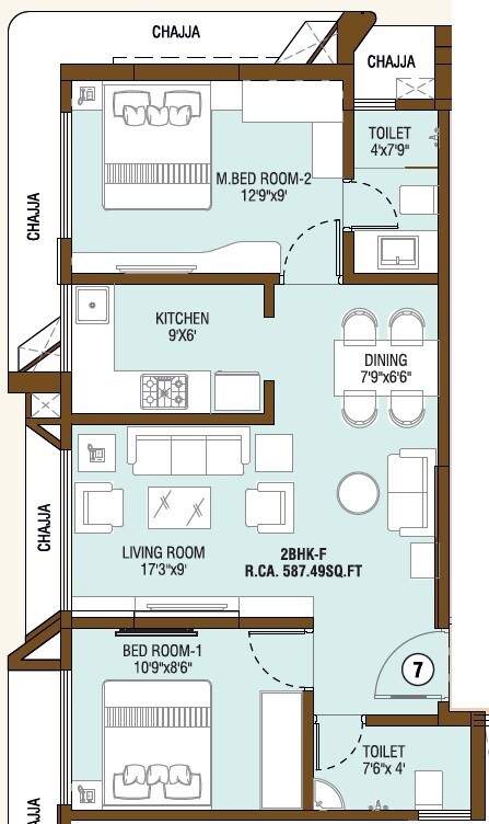 Floor plan of 2 BHK 587 Sq. Ft. Apartment in JVM Spectrum, Thane