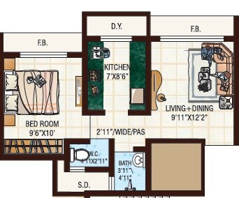 Floor plan of 1 BHK 404 Sq. Ft. Apartment in JVM Tiara, Thane
