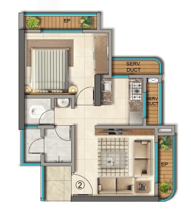 Floor plan of 1 BHK Apartment - 295 sq. ft. in JVM Veda, Thane