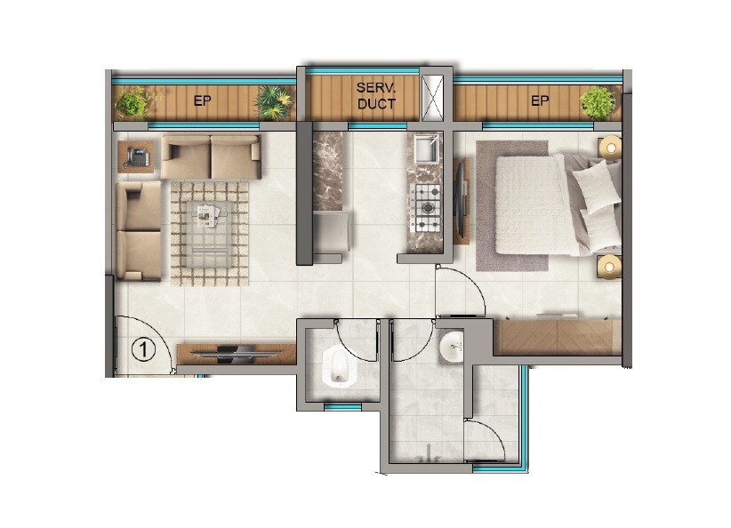 Floor plan of 1 BHK Apartment - 356 sq. ft. in JVM Veda, Thane