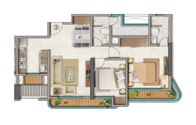 Floor plan of 2 BHK Apartment - 482 sq. ft. in JVM Veda, Thane