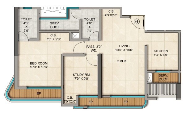 Floor plan of 2 BHK Apartment - 486 sq. ft. in JVM Veda, Thane