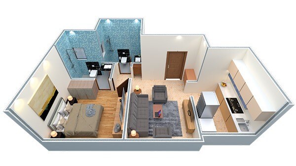 Floor plan of 1 BHK 390 Sq. Ft. Apartment in K M Horizon Palms 4, Thane