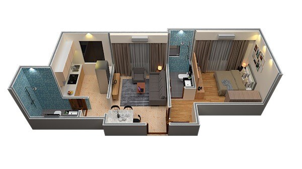Floor plan of 1 BHK 416 Sq. Ft. Apartment in K M Horizon Palms 4, Thane