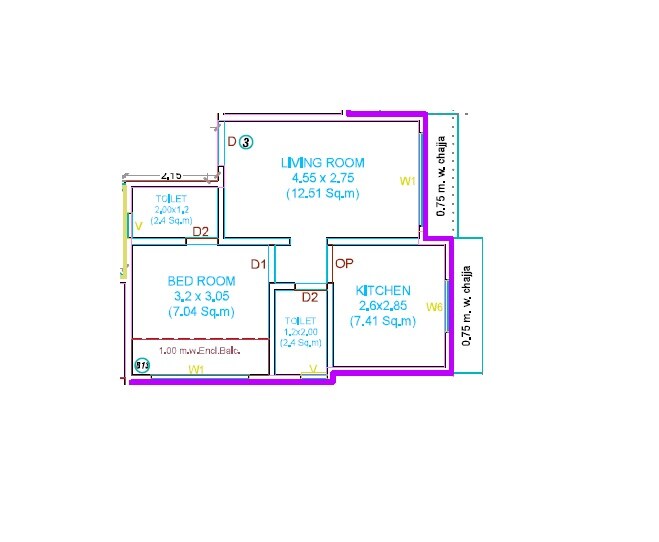 Floor plan of 1 BHK 402 Sq. Ft. Apartment in K M Horizon Palms, Thane