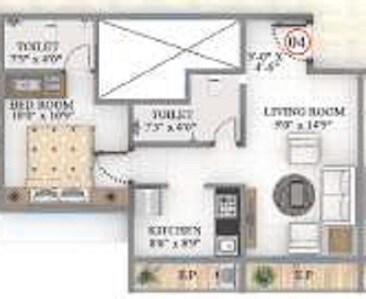 Floor plan of 1 BHK 400 Sq. Ft. Apartment in K M Horizon Palms III, Thane