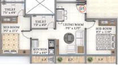 Floor plan of 2 BHK 493 Sq. Ft. Apartment in K M Horizon Palms III, Thane