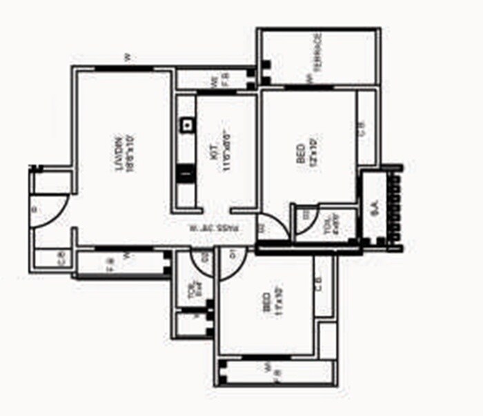 Floor plan of 2 BHK 686 Sq. Ft. Apartment in K P Millenium Heights, Thane