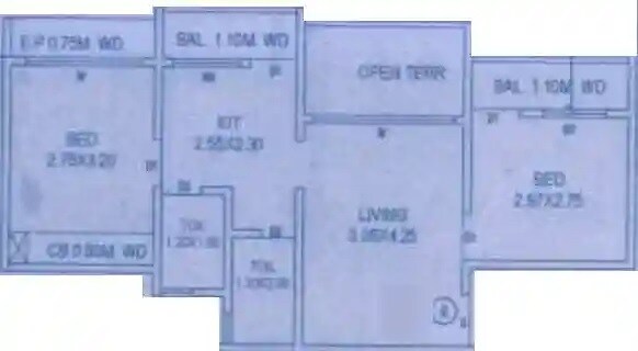 Floor plan of 2 BHK 700 Sq. Ft. Apartment in Kailash Sapphire Bhoir Jewels, Thane