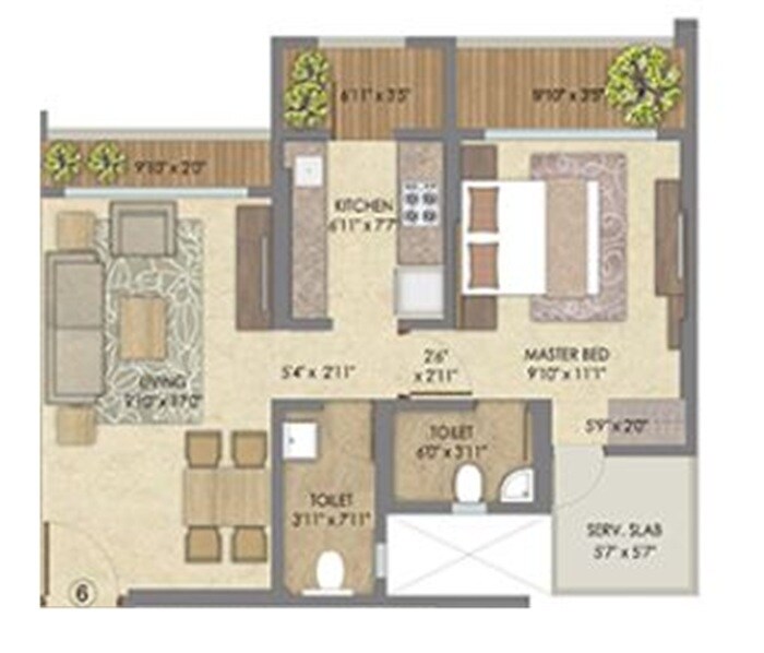 Floor plan of 1 BHK 405 Sq. Ft. Apartment in Kakad Paradise Phase 2, Thane