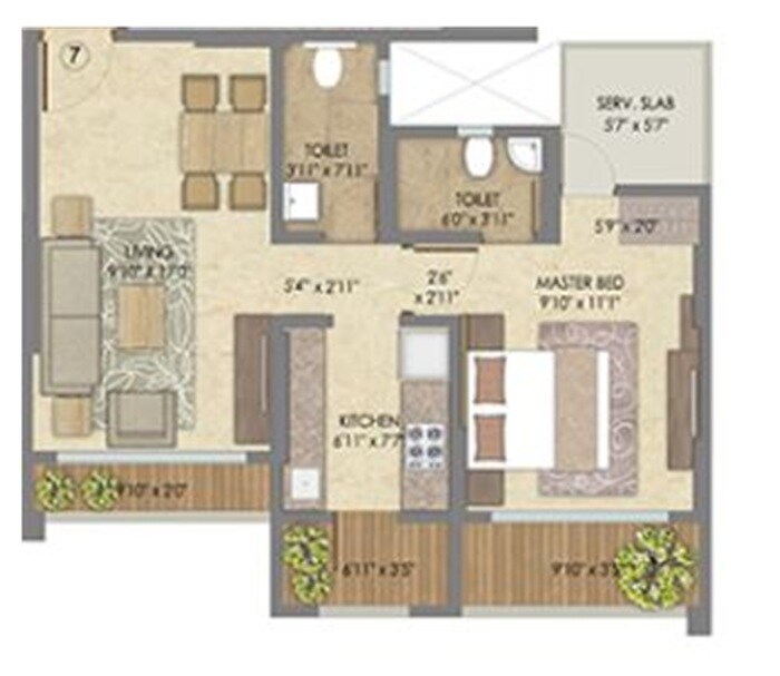 Floor plan of 1 BHK 458 Sq. Ft. Apartment in Kakad Paradise Phase 2, Thane