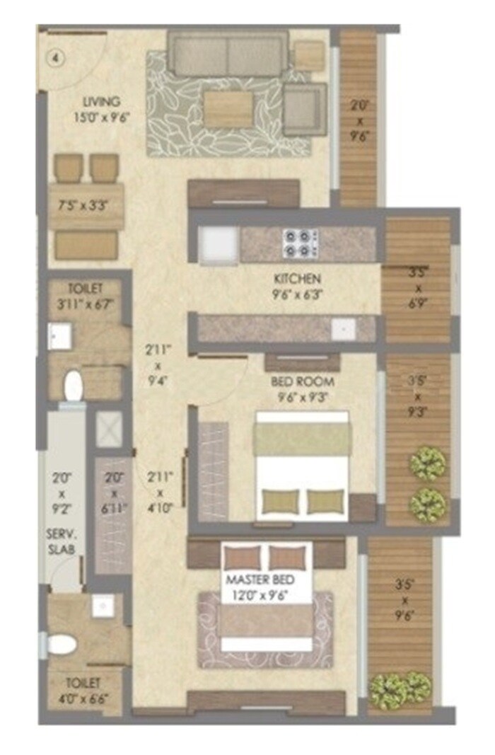 Floor plan of 2 BHK 539 Sq. Ft. Apartment in Kakad Paradise Phase 2, Thane