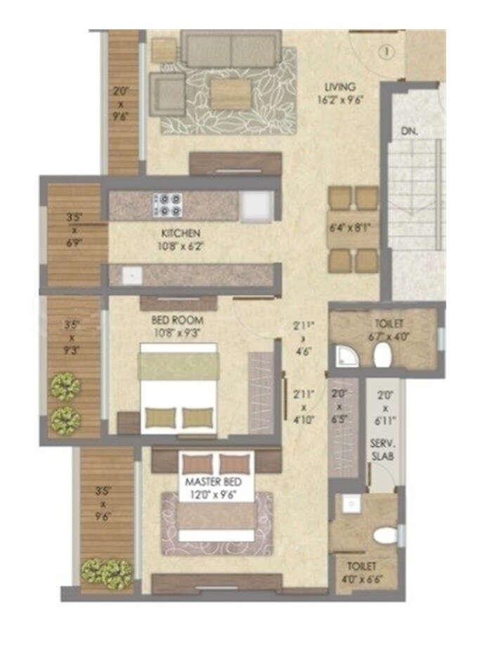 Floor plan of 2 BHK 579 Sq. Ft. Apartment in Kakad Paradise Phase 2, Thane