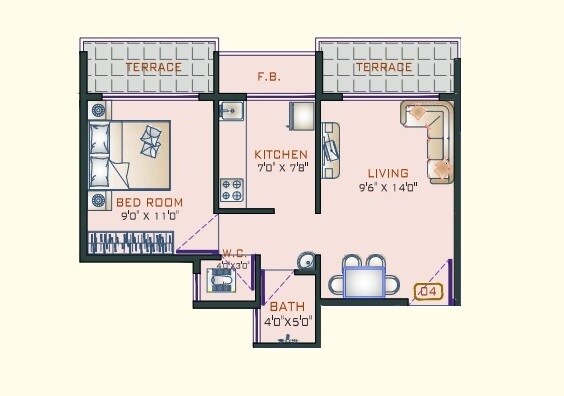 Floor plan of 1 BHK Apartment - 323 sq. ft. in Kalp City Phase II, Thane