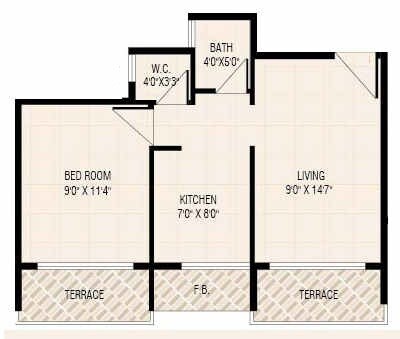 Floor plan of 1 BHK Apartment - 367 sq. ft. in Kalp City Phase II, Thane