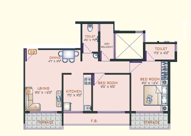 Floor plan of 2 BHK Apartment - 458 sq. ft. in Kalp City Phase II, Thane
