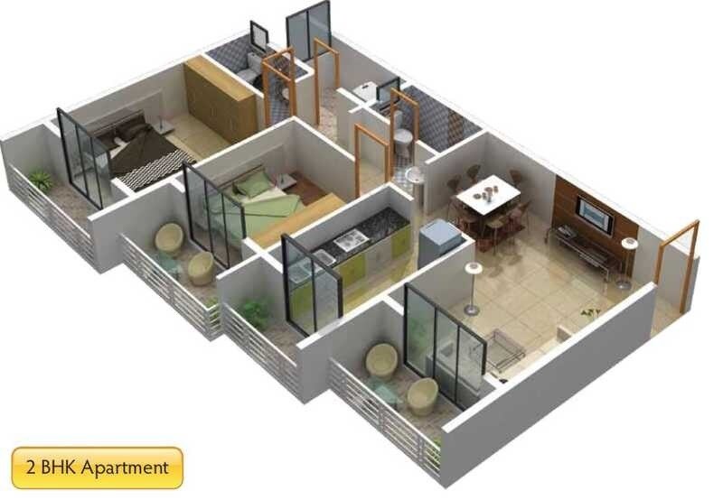 Floor plan of 2 BHK Apartment - 468 sq. ft. in Kalp City Phase II, Thane