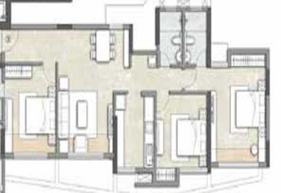 Floor plan of 3 BHK Apartment - 911 sq. ft. in Kalpataru Hills, Thane