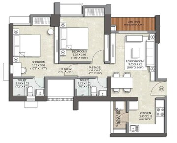  2 BHK Apartment at Kalpataru Immensa, Kolshet Road – for Rent