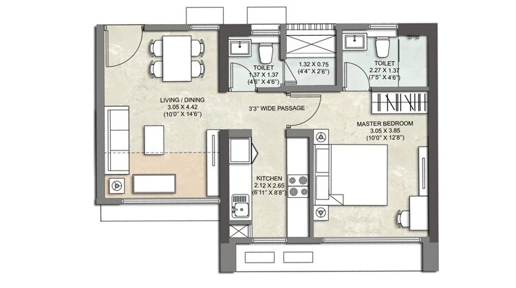  1 BHK Apartment at Kalpataru Immensa D, Kolshet Road – for Sale