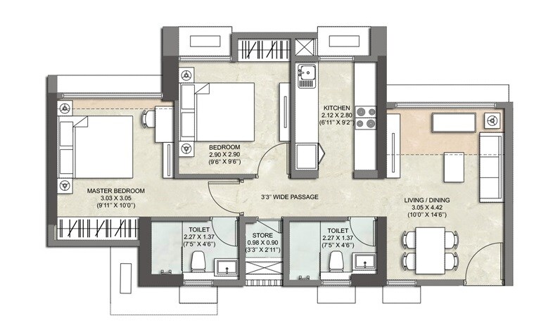  2 BHK Apartment at Kalpataru Immensa D, Kolshet Industrial Area – for Rent
