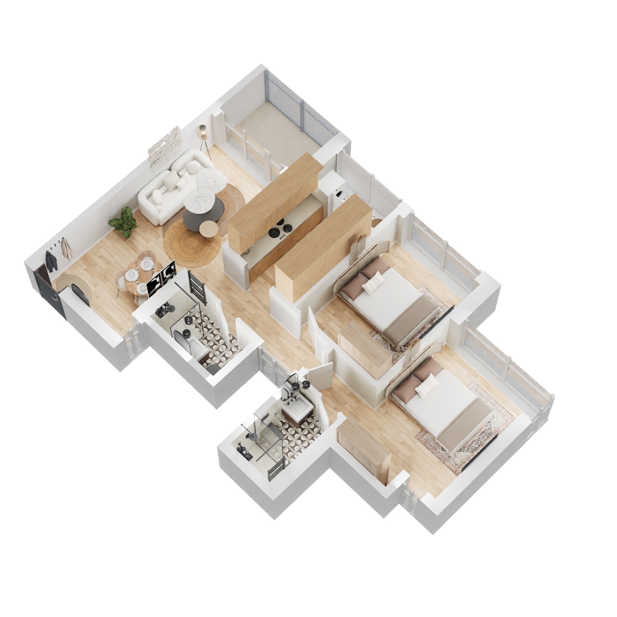 Floor plan of 2 BHK 711 Sq. Ft. Apartment in Kalpataru Paramount, Thane