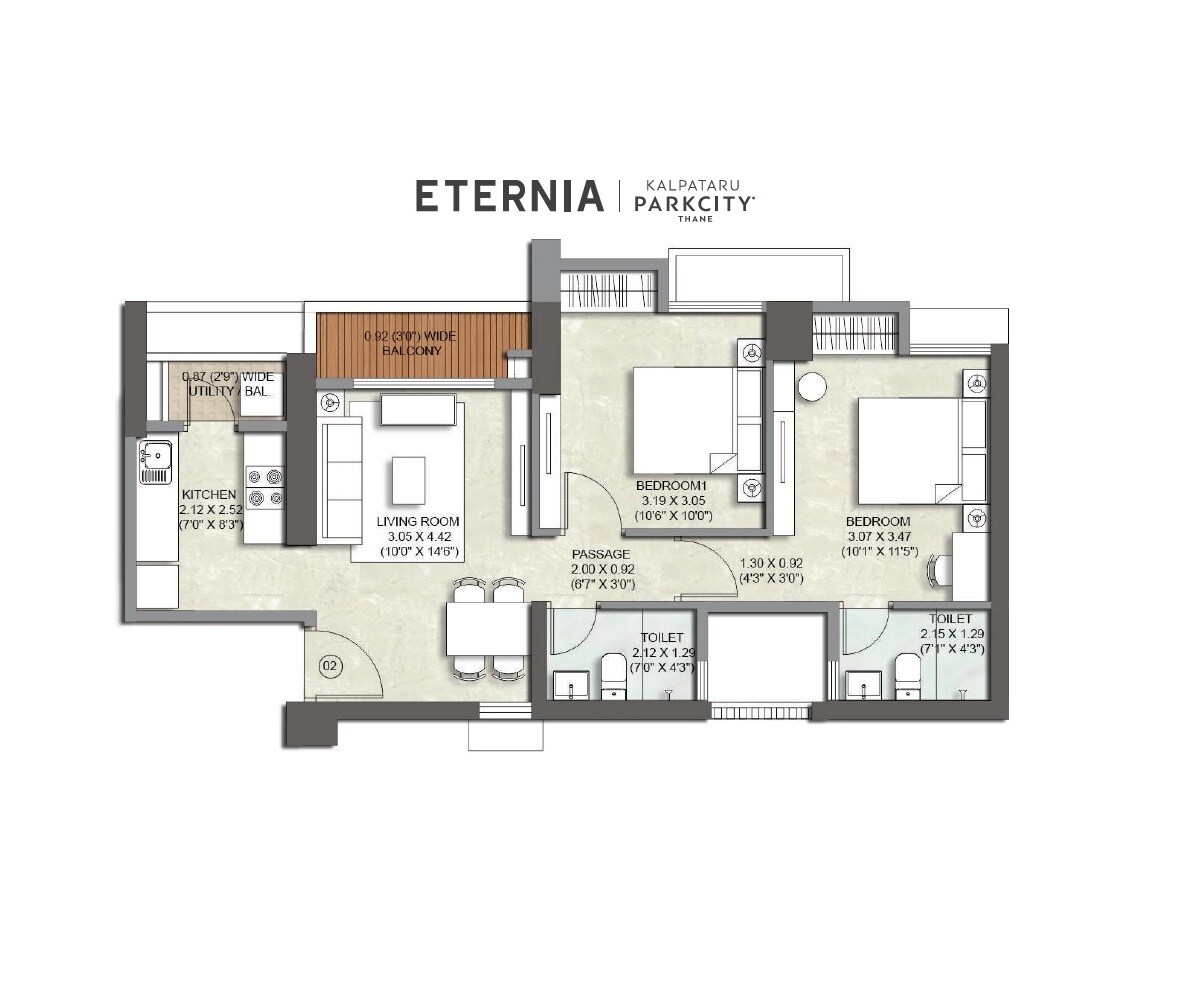  2 BHK Apartment at Kalpataru Parkcity, Kolshet Road – for Sale