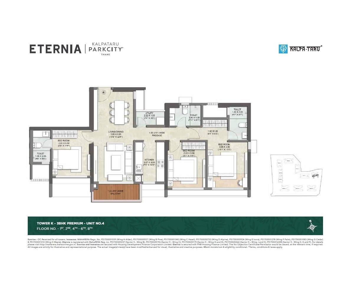 3 BHK Apartment at Kalpataru Parkcity, Kolshet Road – for Sale