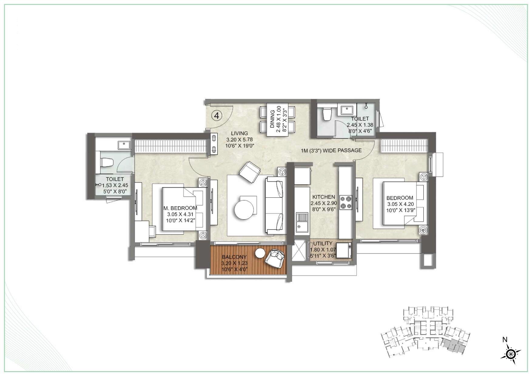 2 BHK 783 Sq. Ft. Apartment