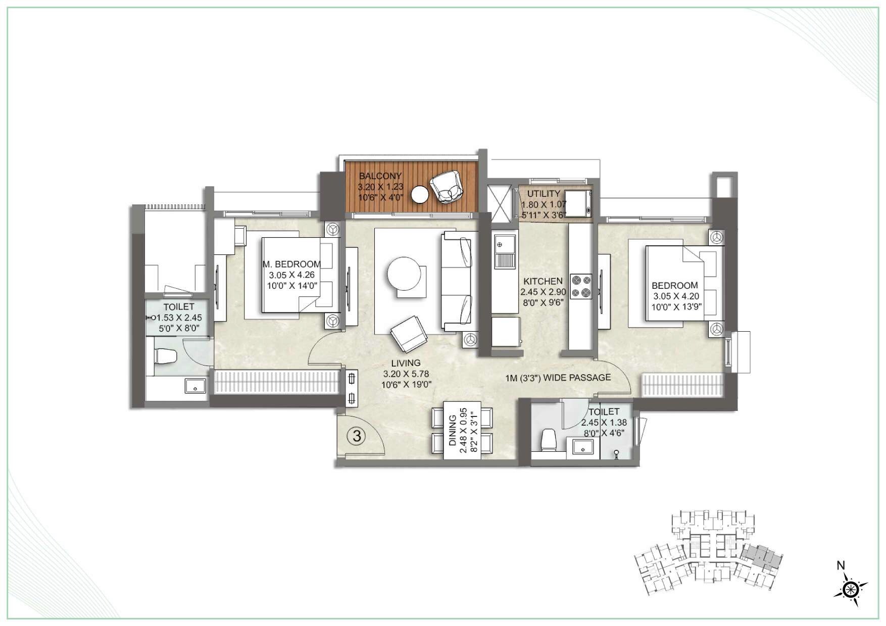 2 BHK 800 Sq. Ft. Apartment