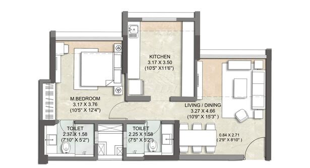 Floor plan of 1 BHK 468 Sq. Ft. Apartment in Kalpataru Parkcity Sunrise A, Thane