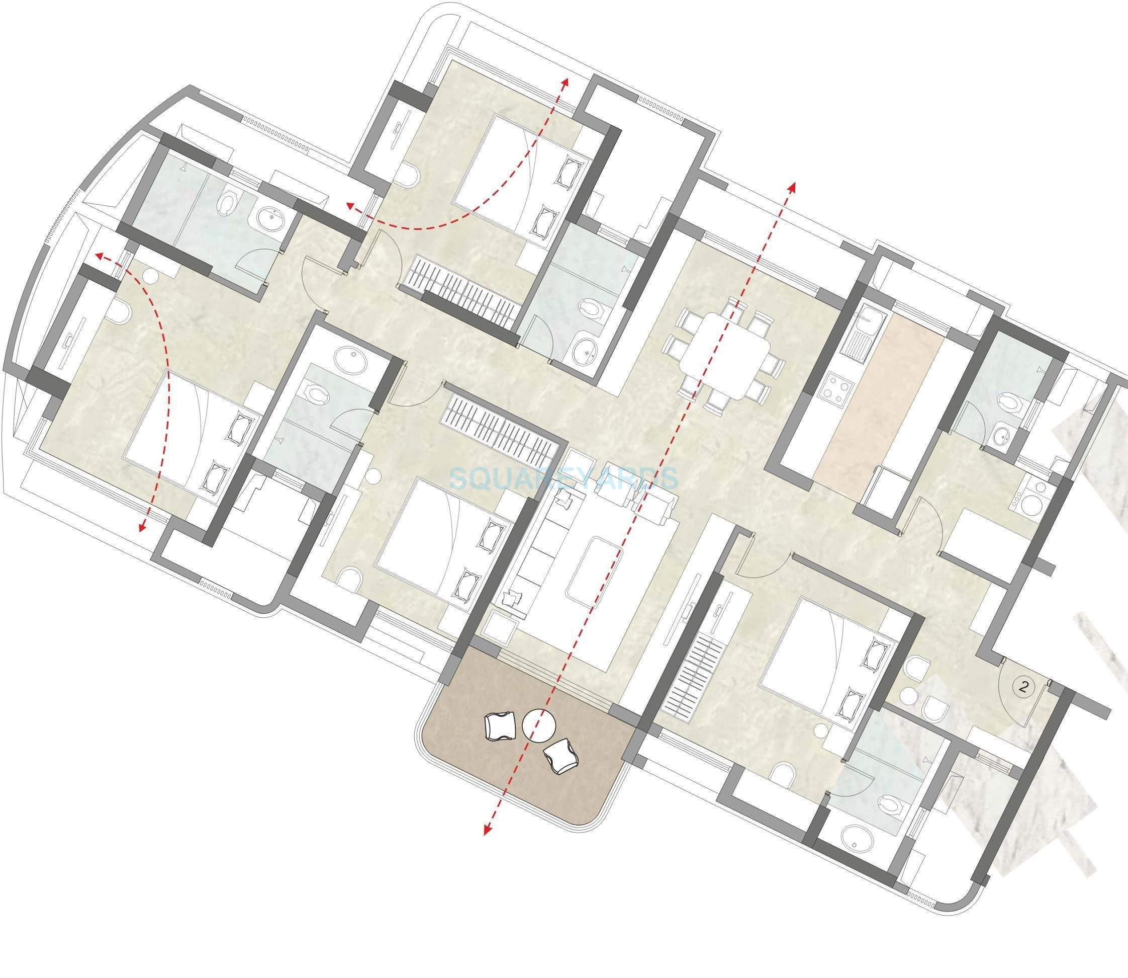 Floor plan of 4 BHK 2646 Sq. Ft. Apartment in Kalpataru Siddhachal Elite, Thane