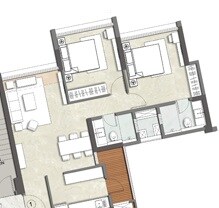 Floor plan of 2 BHK 487 Sq. Ft. Apartment in Kalpataru Sunrise Grande, Thane