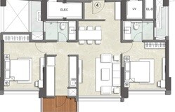 Floor plan of 2 BHK 718 Sq. Ft. Apartment in Kalpataru Sunrise Grande, Thane