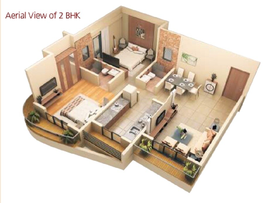 Floor plan of 2 BHK 682 Sq. Ft. Apartment in Kapleshwara Pinnacle Gloria, Thane